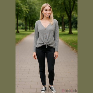 American Eagle tie front v neck button down long sleeve Woman’s size medium